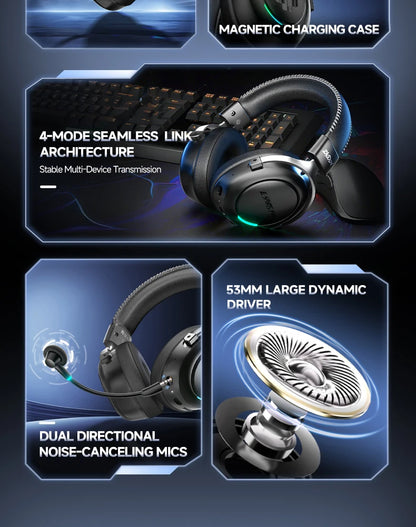 New Wireless Gaming Headphone,Bluetooth 6.0,53mm Titanium Drivers,7.1 Virtual Surround Sound,15ms Zero-Latency,for PC/PS5/Mobile