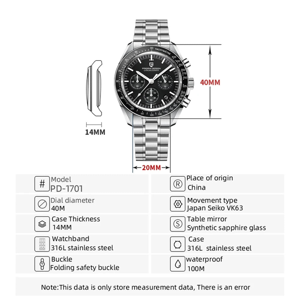 PAGANI DESIGN 2026 New Moon Watch For Men Quartz Multifunction Chronograph Sports Mens Watches Top Brand Luxury Sapphire Mirror