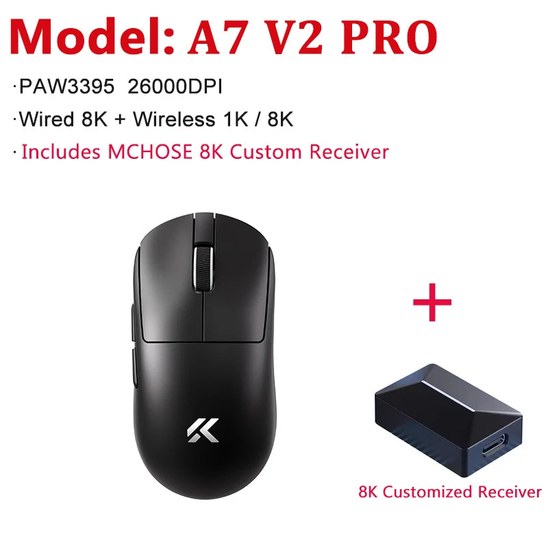 MCHOSE A7 V2 Ultra / Pro lehká bezdrátová herní myš Dual 8000Hz PAW3950 TI 42000DPI pro PC e-sport hráče