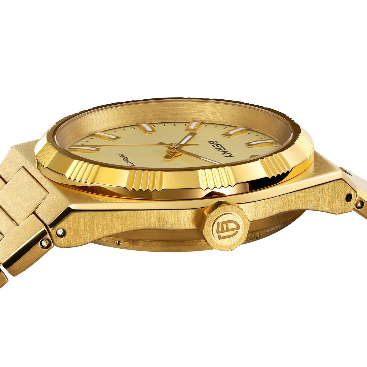 Orologio automatico da uomo BERNY, dorato, vetro zaffiro, lancette luminescenti, originale al 100%, dotato di movimento PT5000, rivestimento antiriflesso, modello di lusso con lunetta intercambiabile, impermeabile fino a 5 ATM.