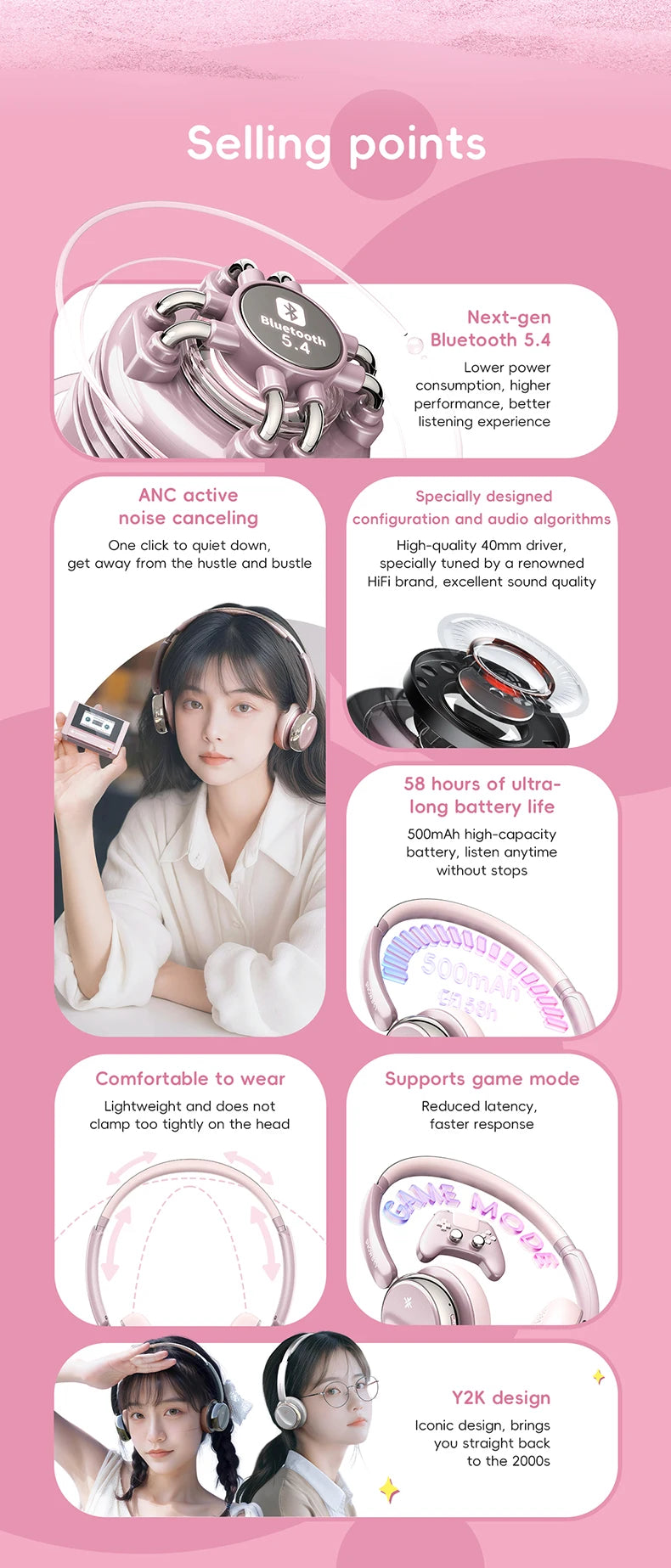 FiiO ANYTIME Bluetooth 5.4 Wireless Headphone Noise Cancelling Bluetooth Earphones Hi-Res Wireless Over-Ear Headphones with mic
