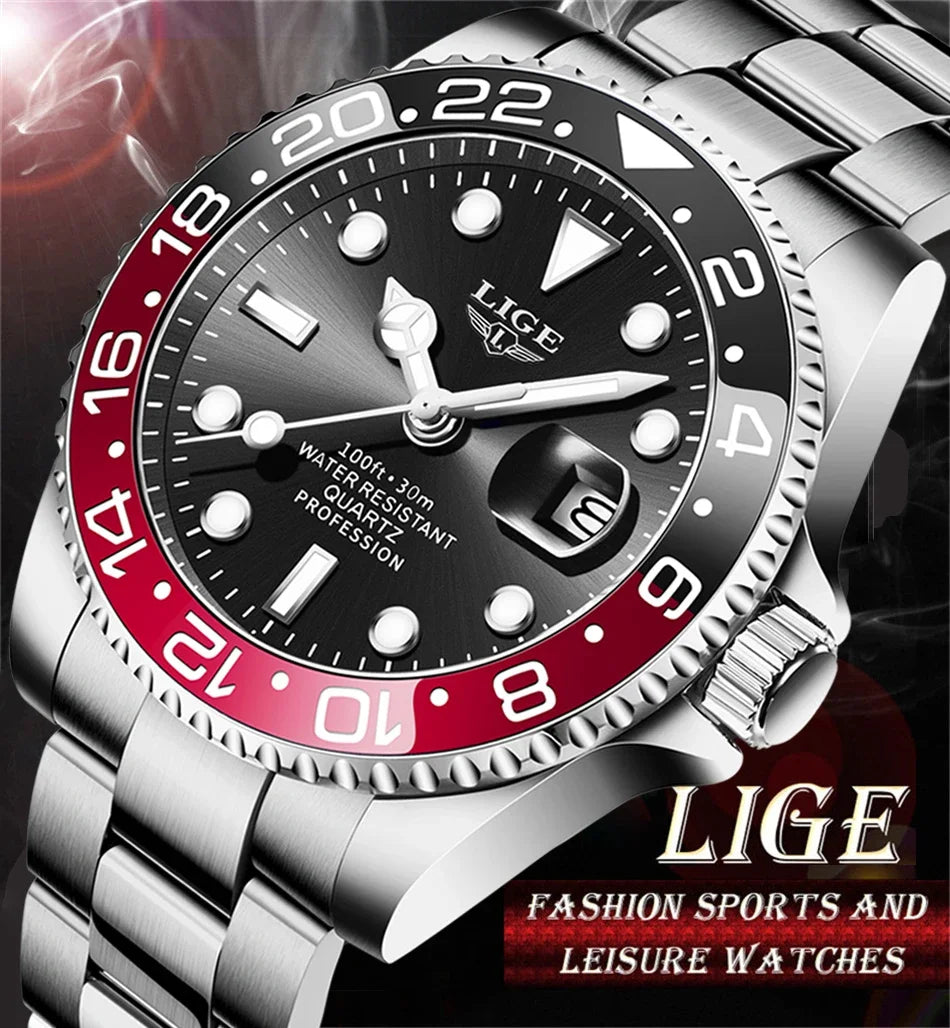 LIGE 2025 brand new men's watch luminous stainless steel business quartz luxury clock waterproof watches for men reloj hommes