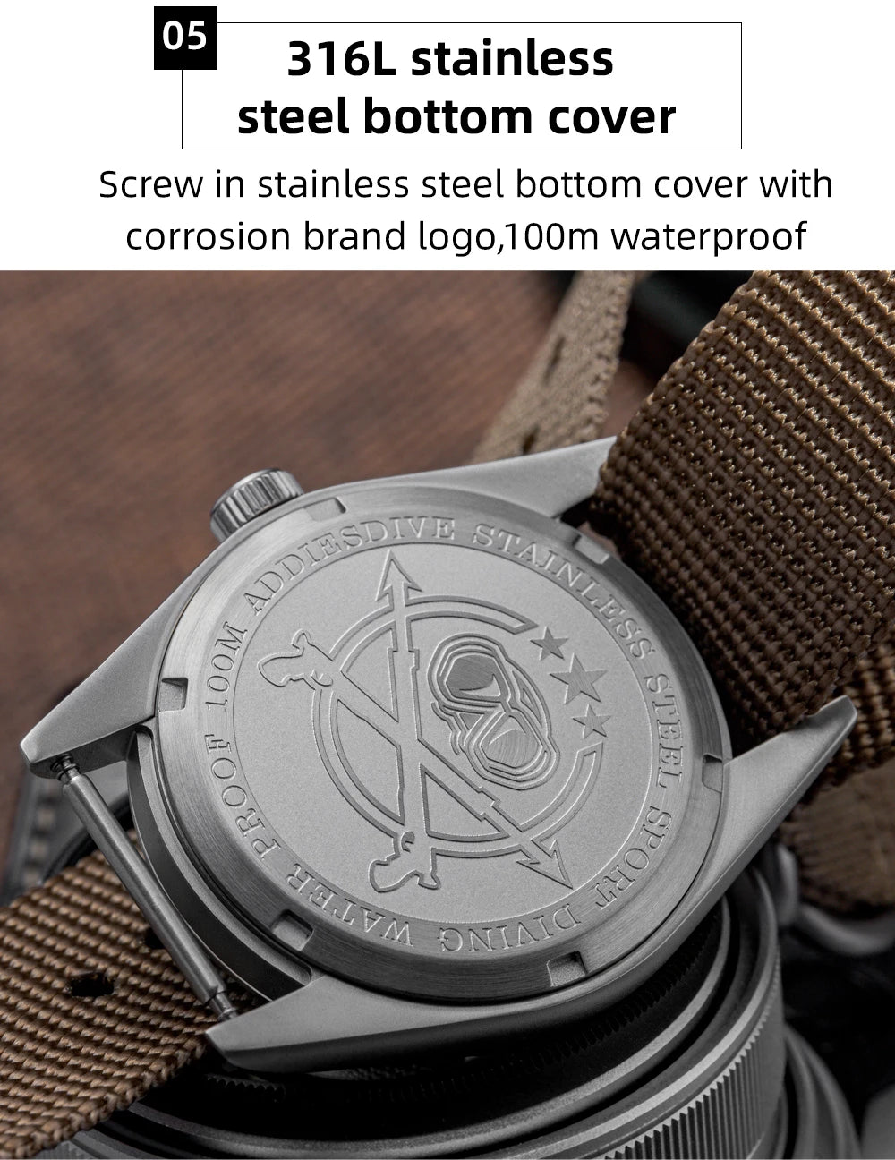 Reloj analógico para hombre ADDIESDIVE de 36mm con cristal de espejo abombado, resistente al agua 100m, luminoso, reloj de cuarzo sencillo para hombre con correa de nailon