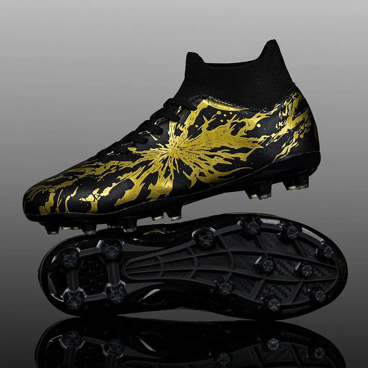 Chaussures de football Shock Cushion AG FG avec semelle extérieure épaisse en PU textile et TPU, réduisent la fatigue des pieds lors d'entraînements prolongés sur gazon naturel.