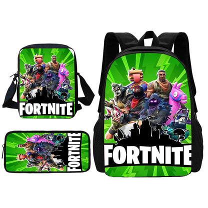 Beliebter FortniteS Schulrucksack für Kinder mit Umhängetasche und Federtaschen – Schultaschen für Jungen und Mädchen, ideales Geschenk