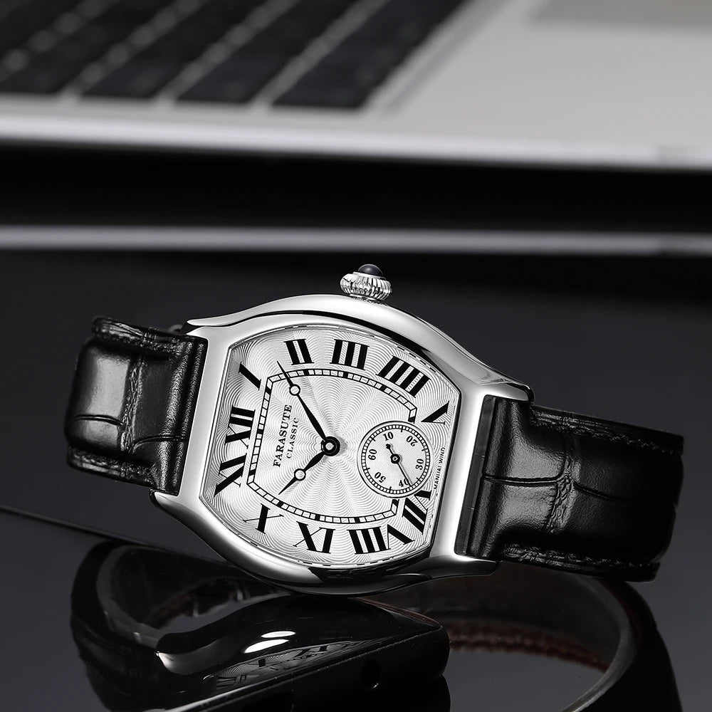 FARASUTE 36mm Retro Hangzhou Customized Manual Mechanical Movement Wristwatches Sapphire 5Bar Waterproof Watch Men reloj hombre