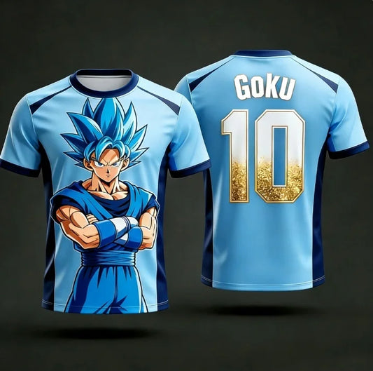 Summer 2026Dragon Ball Monkey King "Super Blue Shape No. 10" Football-themed3D Printed Breathable T-shirt Adult Parent-child Top