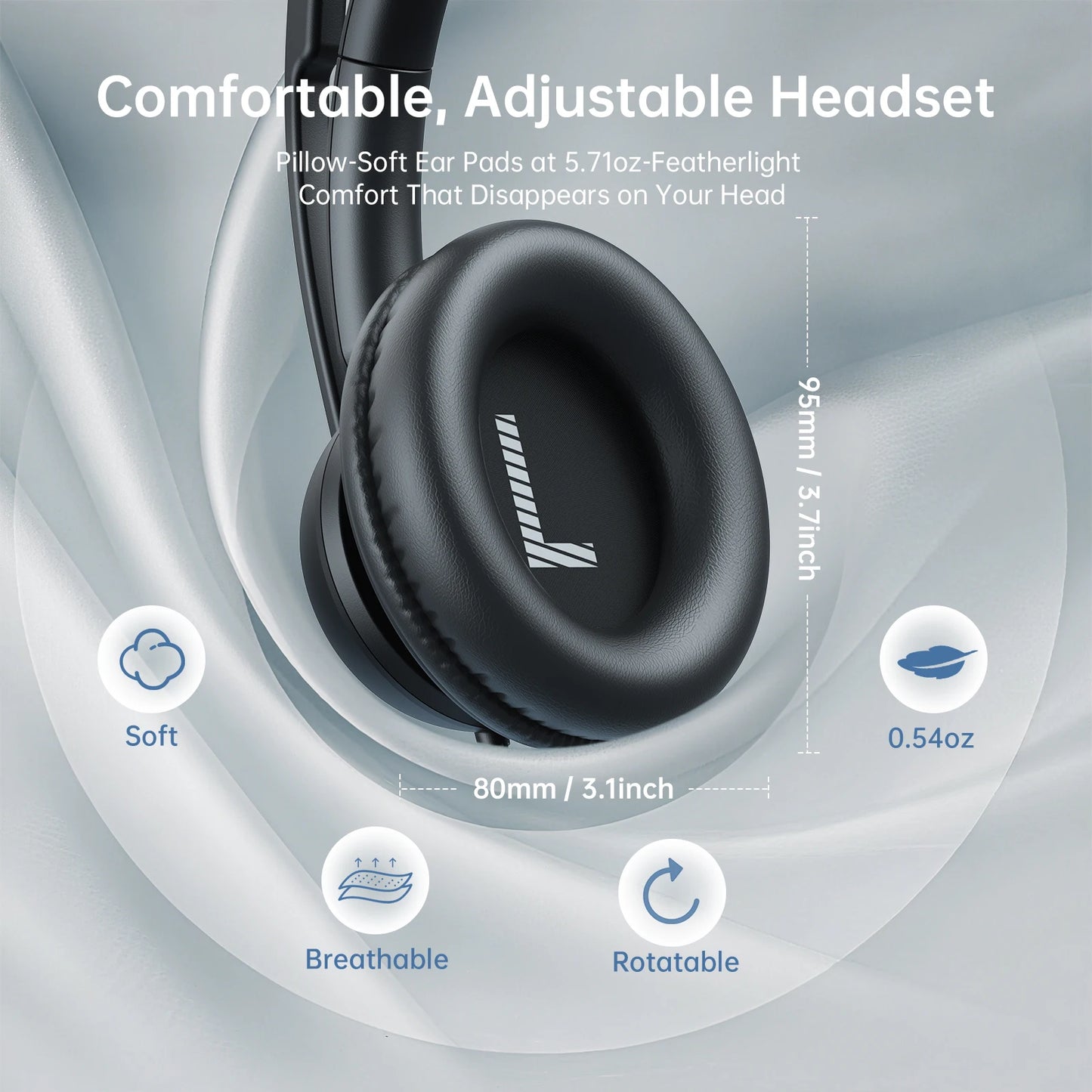 EKSA H8 Office Headset with Noise Cancelling Microphone USB/Type C/3.5mm Wired ENC Headphones for PC/Phone Mute/Teams Button