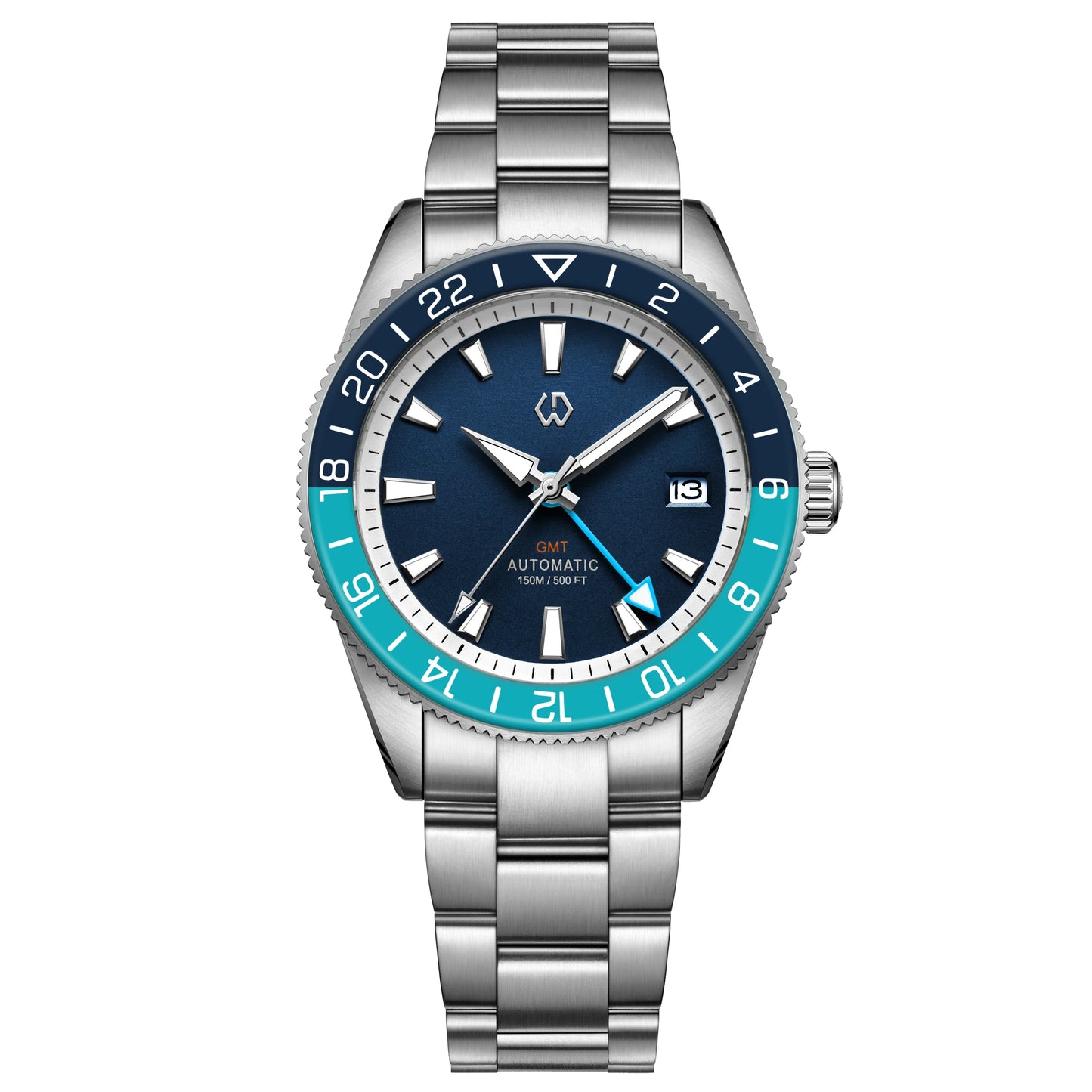 WISHDOIT New NH34 Men's Sports Automatic Mechanical GMT Sapphire Stainless Steel Waterproof 15 ATM With Rubber Strap