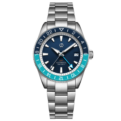 WISHDOIT New NH34 Men's Sports Automatic Mechanical GMT Sapphire Stainless Steel Waterproof 15 ATM With Rubber Strap