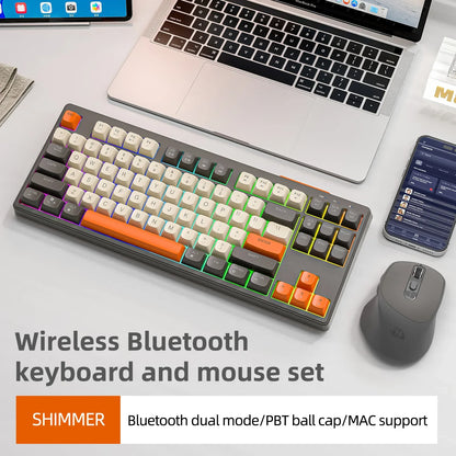 Teclado M87 inalámbrico Bluetooth de doble modo, sensación mecánica, gaming y oficina, silencioso, teclas esféricas PBT, luz arcoíris
