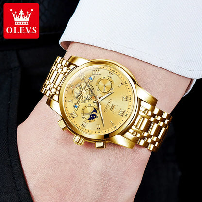Relógio de homem OLEVS 2859 – Modelo clássico e luxuoso com algarismos romanos, multifunções, resistente à água, mostrador luminescente, movimento de quartzo de alta qualidade.