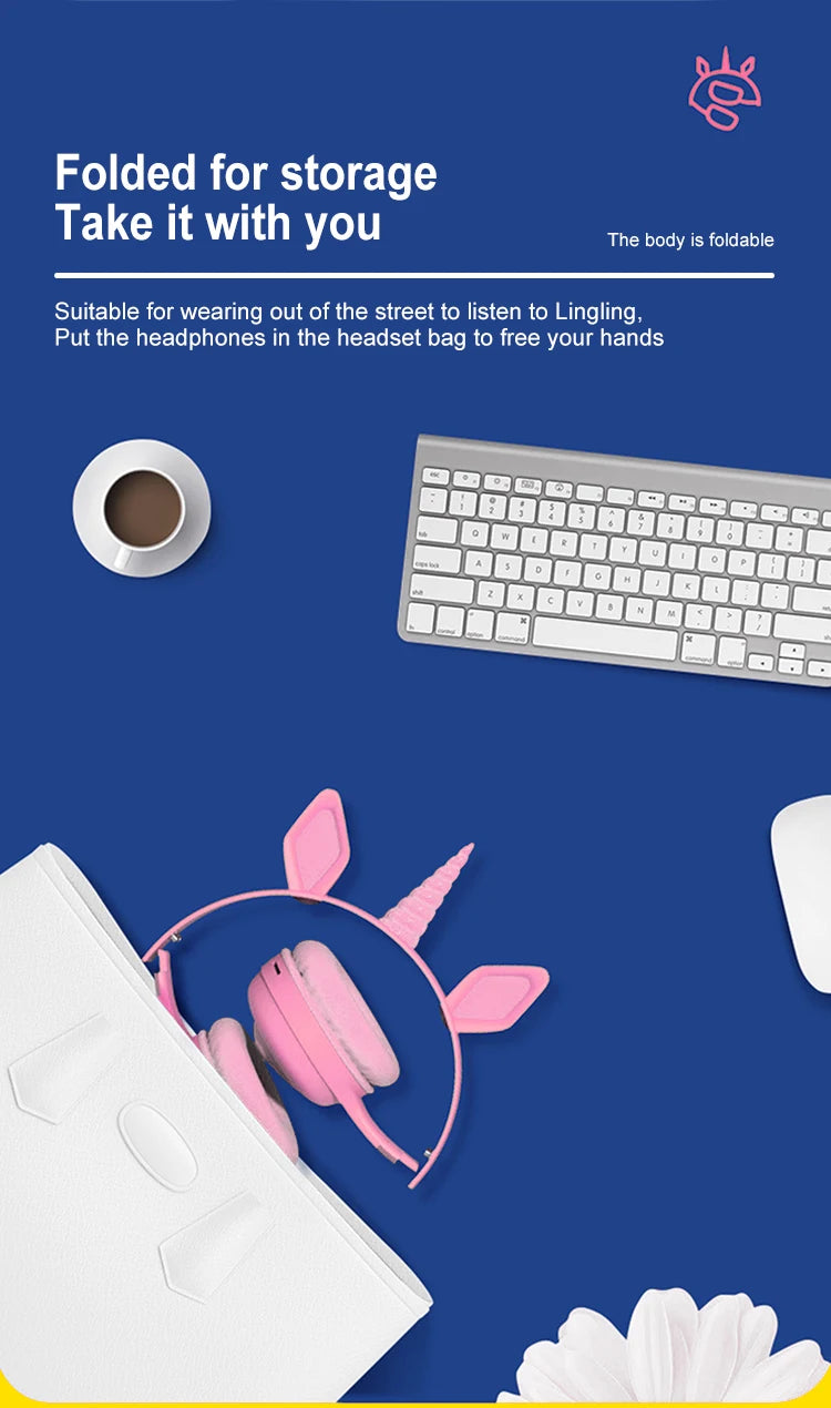 Glow Unicorn Headphones | Bunny Ear Bluetooth Headset with  Mic & TF Slot | Wireless Over-Ear LED
