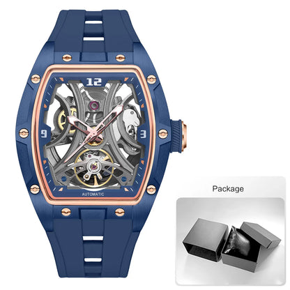 MEGIR Sports Style Automatic Mechanical Watch for Men Full Hollow Transparent Dial Design Stainless Steel Case Silicone Strap