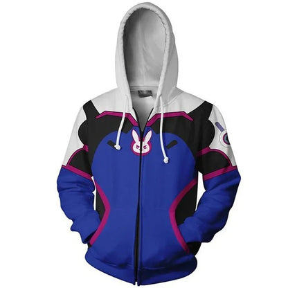 Animepelihuppari, 3D-painatus, Overwatches DVA DJ -cosplay-asu, naisten, miesten ja pariskuntien hupullinen takki, yläosa, vaate