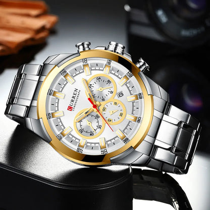 Relógio cronógrafo para homem CURREN, mostrador grande de 48 mm, bracelete em aço inoxidável, três submostradores, relógio de pulso desportivo de quartzo, estilo luxuoso