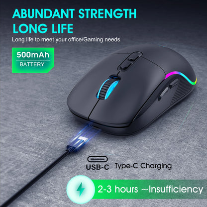 Tri-mode Mouse 2.4G Wireless/Bluetooth/Wired 6-speed DPI Adjustable 500mAh Battery RGB Lighting Esports Game Macro Office Mouse