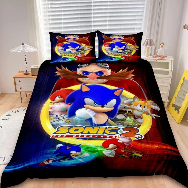 2/3-teiliges Sonic-Bettbezug-Set für Kinder, Bettdeckenbezug-Set für Schlafzimmerdeko, Teenager- und Kindergeschenke, Einzel- und Doppelbett