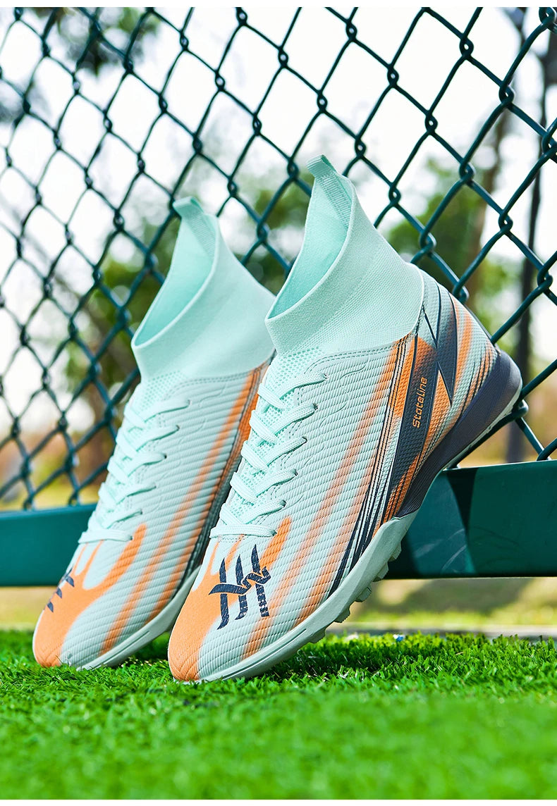 Nouvelles chaussures de football pour hommes, chaussures de match montantes, chaussures de futsal de haute qualité, chaussures de football d'intérieur antidérapantes, baskets d'extérieur, crampons pour gazon, meilleures v