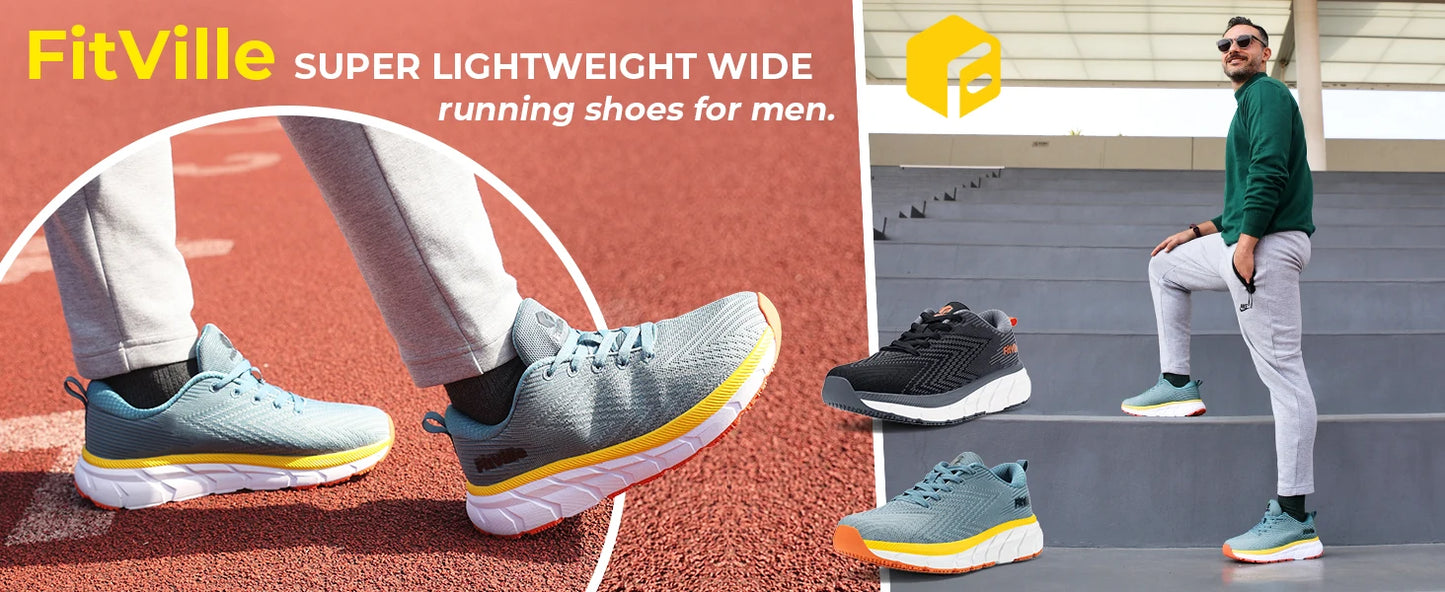 FitVille Men'S Shoes Wide Toe Box Cushioned Extra Wide Width Non Slip Running Shoe Comfortable Lightweight Sneakers For Fat Feet