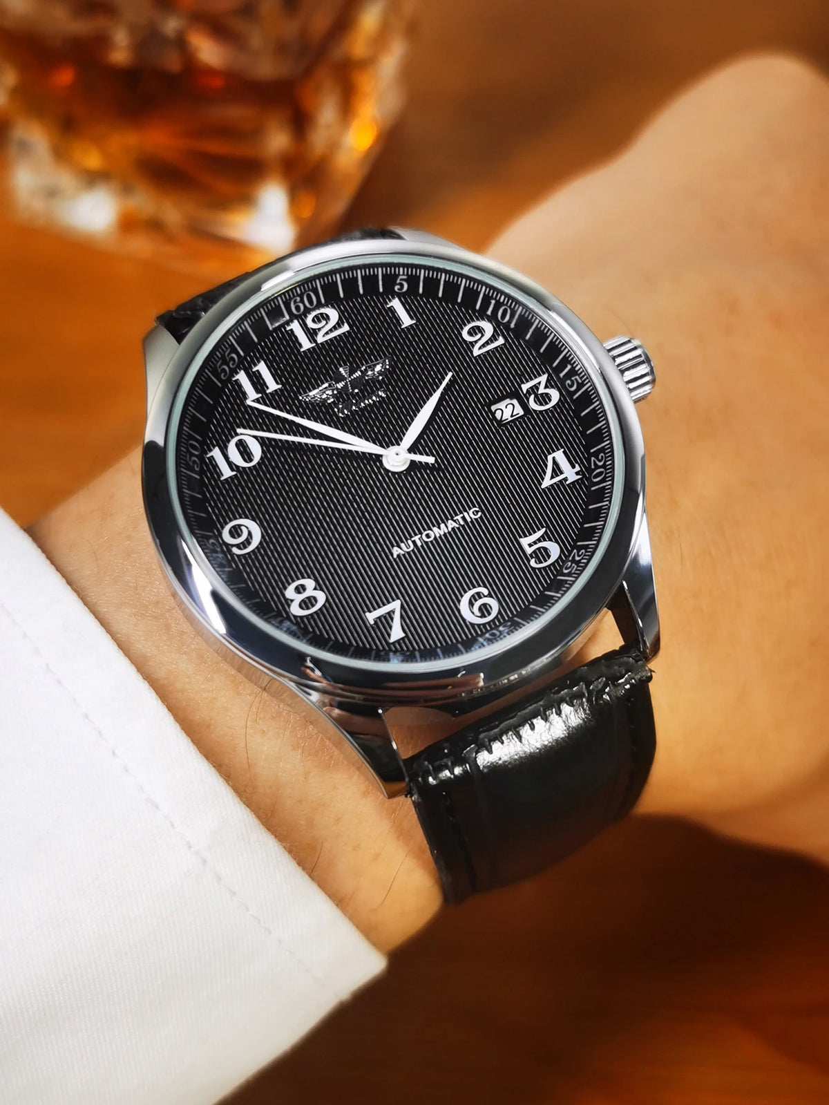 WINNER herreur – Klassisk, retro og elegant stil – Mekanisk automatisk ur med kalender – Luksusmærke, stålurkasse og læderrem