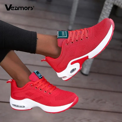 Fashion Women's Lightweight Sneakers Running Outdoor Sports Breathable Mesh Comfortable Air Cushion Lace-Up Shoes