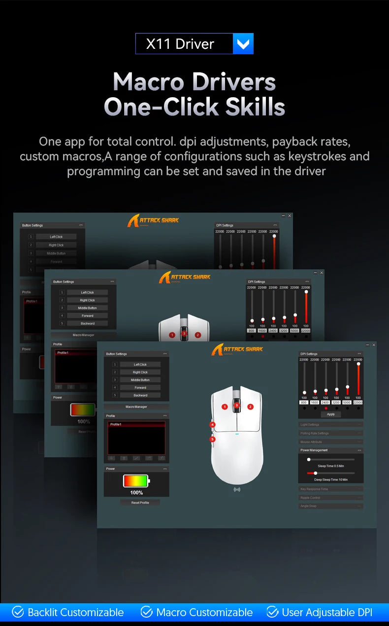 ATTACK SHARK X11 Gaming Mouse  and X11 SE Wireless Mouse 22000 DPI,PAW3311 Sensor,BT/2.4G/Wired,59g Lightweight,2000W Clicks