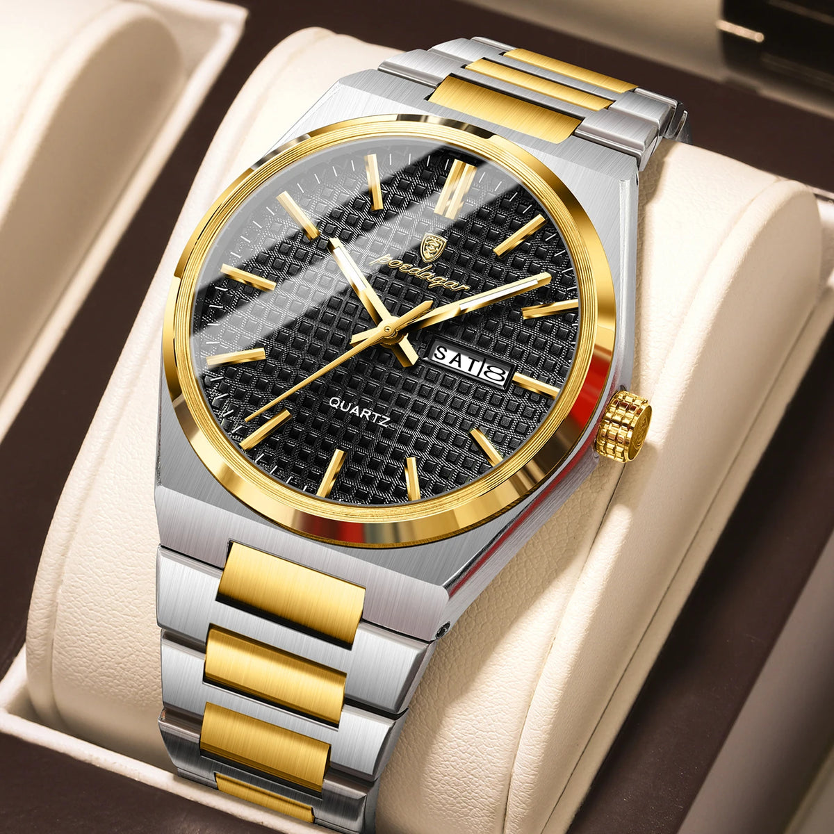 Orologio da polso di lusso da uomo POEDAGAR, impermeabile, luminescente, in acciaio inossidabile, con data e giorno della settimana, al quarzo, stile business.
