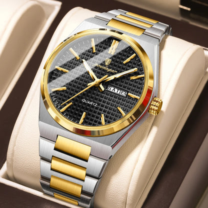 Orologio da polso di lusso da uomo POEDAGAR, impermeabile, luminescente, in acciaio inossidabile, con data e giorno della settimana, al quarzo, stile business.