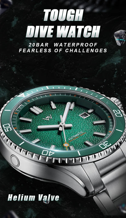 WM Watch Automatic Mechanical Dive Watch Man MIYOTA 8215 Waterproof Stainless Steel Sapphire Welly Merck Diving Watches WM046