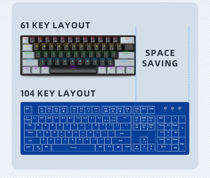 61 Keys Mechanical Keyboard Wired,APAYADO K61 RGB 60% Portable Mini Keyboard Black,White, Red/Blue Switch for Gaming