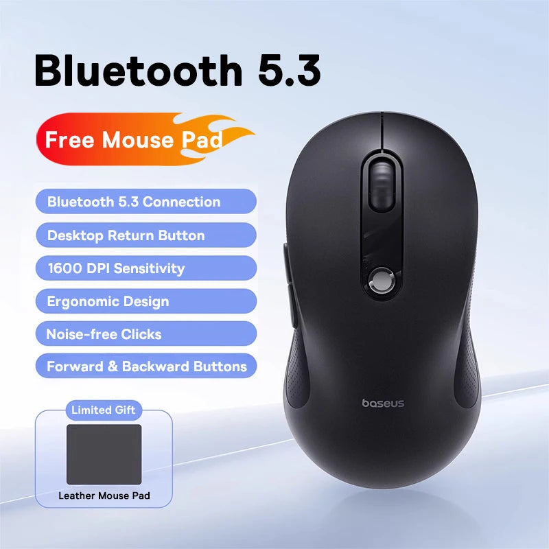 Baseus Wireless Mouse Bluetooth 5.3 2.4GHz Ergonomic 7 Silent Buttons Free Mouse Pad for MacBook Tablet Laptop Computer PC Mice