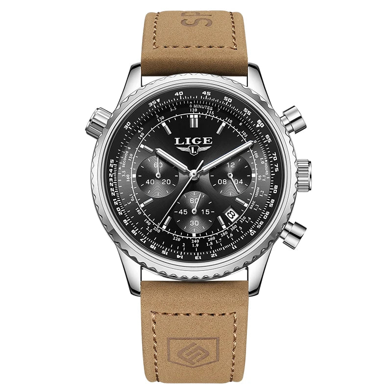 Relógio de luxo para homem LIGE – Cronógrafo com data, em aço inoxidável, estanque, luminescente, estilo desportivo e militar, relógio de quartzo para homem