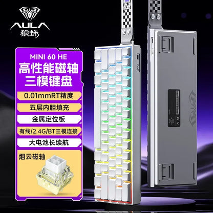 AULA Mini60 HE Magnetic Switch Keyboard RGB Tri Mode Wireless Mechanical Keyboard 8000Hz 0.01mmRT Gaming Keyboard Gamer Gifts