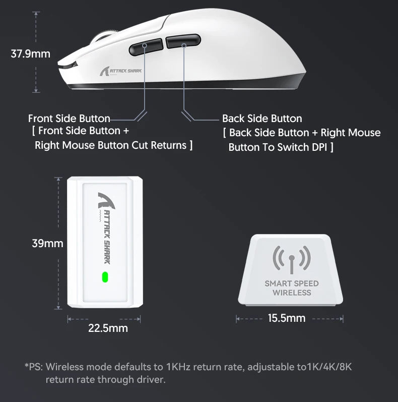 Attack Shark R6 Gaming Mouse 38g Ultra-Light, PAW3950 8K Return Rate Wireless, Nordic 52840, 24000DPI, Tri-Mode