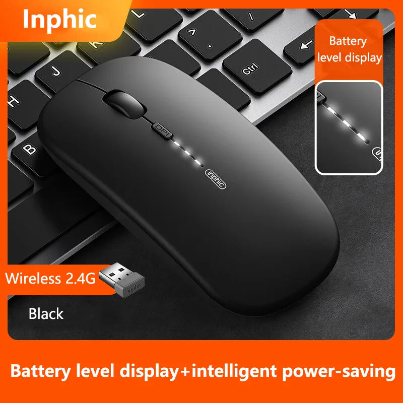 Inphic M1P Wireless Silent Office Mouse Ultra-Thin Portable USB Interface Battery Power Display TYPE-C Charging Wireless Mouse