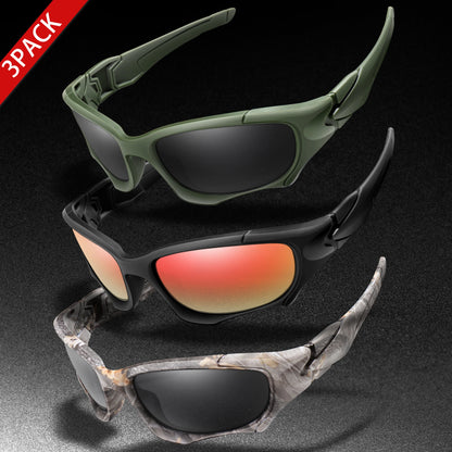 3-PACK Trendiga Outdoor Tactics-sportglasögon för män och kvinnor – cykelglasögon, bilkörning, camping, resor – färgglada skyddsglasögon