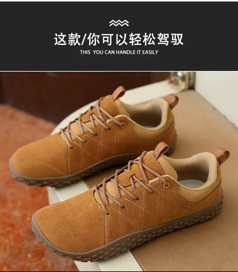 Zapatos de cuero de ante y tejido PU con puntera ancha, antideslizantes, para senderismo, trabajo, deporte masculino y caminatas al aire libre para mujer