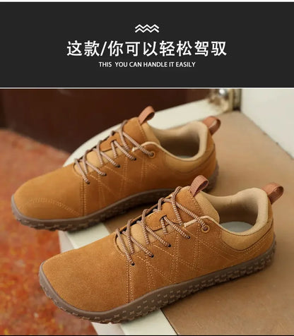 Zapatos de cuero de ante y tejido PU con puntera ancha, antideslizantes, para senderismo, trabajo, deporte masculino y caminatas al aire libre para mujer