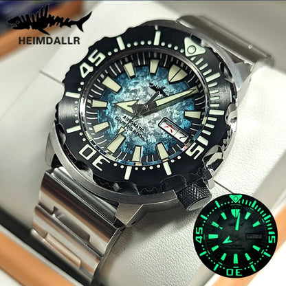 HEIMDALLR V2 Monster Men's Automatic Diver Watch Sapphire Crystal 20Bar Waterproof NH36A Snowflake Blue Dial Mechanical Watches