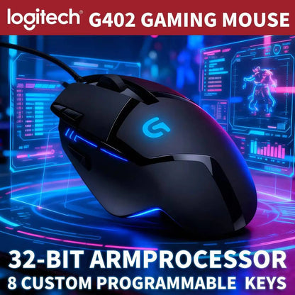 Logitech G402 Gaming Mouse Fusion Engine Tech 4 DPI Settings 32-Bit Processor Anti-Slip for Professional Competitive Gaming