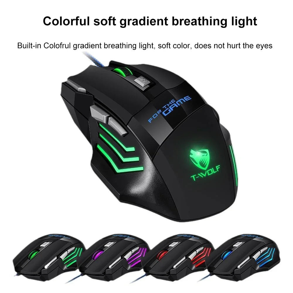 KEBIDUMEI Wired Gaming Mouse 7 Buttons RGB Backlit Mouse Ergonomic USB Mouse 2400 DPI 3 Level DPI For PC Laptop Windows Mac OS