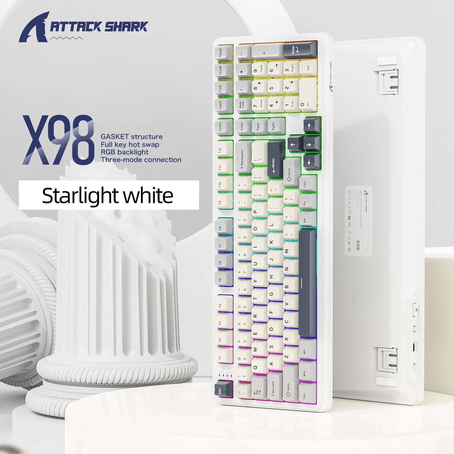X98 Attack Shark Gaming Keyboard Wireless with Numeric Keypad,102Keys Hot-Swap RGB PBT Keycaps,4000mAh Battery,Support PC/Laptop