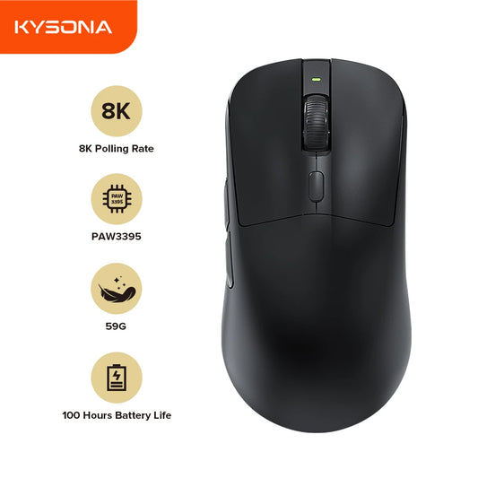 KYSONA M617 Wireless Mouse Ergonomics Tri-mode  Rechargeable 2.4G 59g Lightweight E-sports PAW 3395 DPI 26K Gaming Mouse For PC