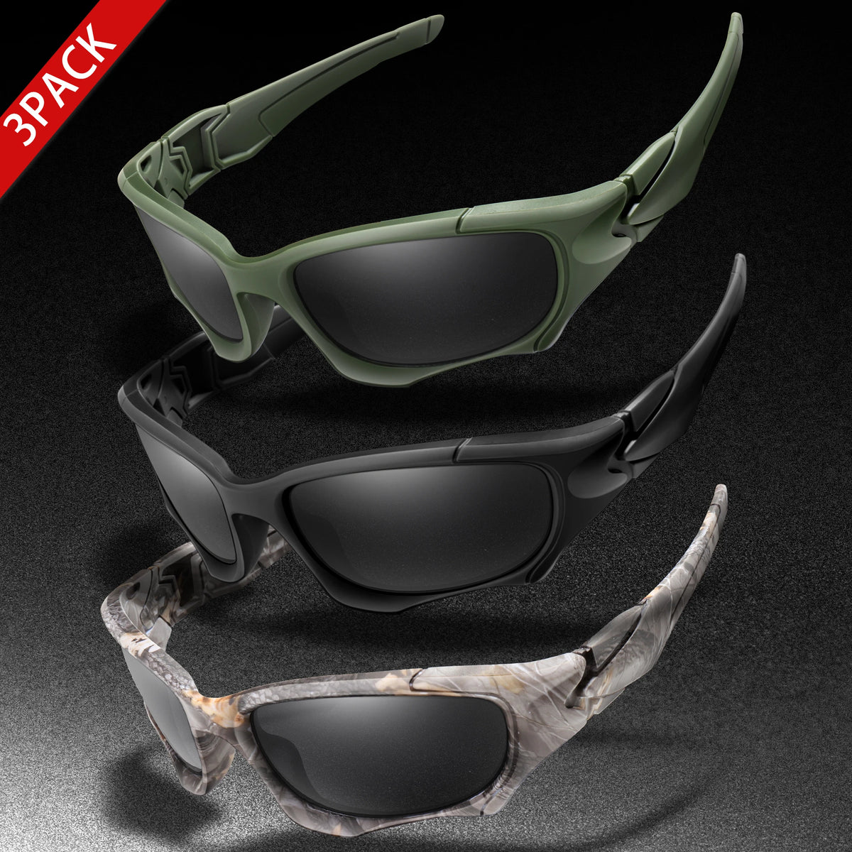 3-PACK Trendiga Outdoor Tactics-sportglasögon för män och kvinnor – cykelglasögon, bilkörning, camping, resor – färgglada skyddsglasögon