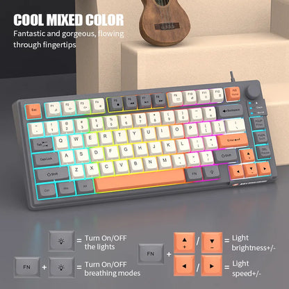Keyboard K81 Gaming Keyboard 81 Key 80% Layout Spanish Russian Korean Arabic Keyboard USB Wired RGB Light Volume Knob Ergonomics