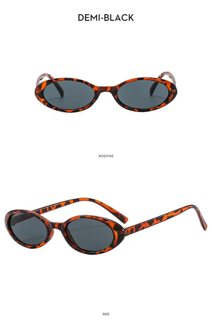 Små ovala solglasögon för kvinnor och män, trendiga, vintage, hiphop, cat-eye, leopardmönster, svarta, punk, UV400, Oculos
