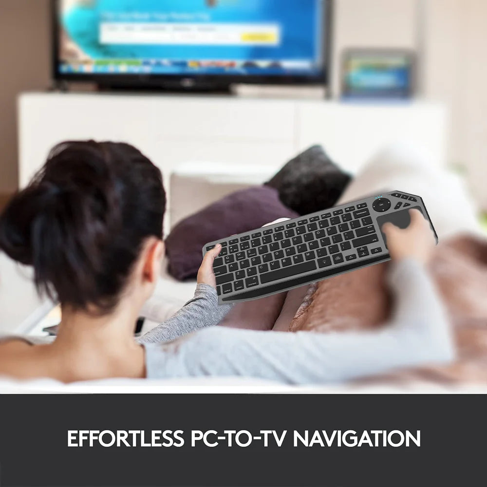 Bluetooth Wireless Keyboard with Touchpad 7-Colors Backlit 2.4g Rechargeable Trackpad Keyboard for Smart TV, IOS IPhone/IPad