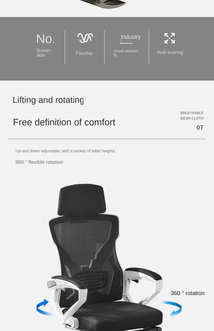 Ergonomic Reclining Seat, Comfortable Office Chair, Household Computer Chair, Student Dormitory, Gaming Chair with  Footrest