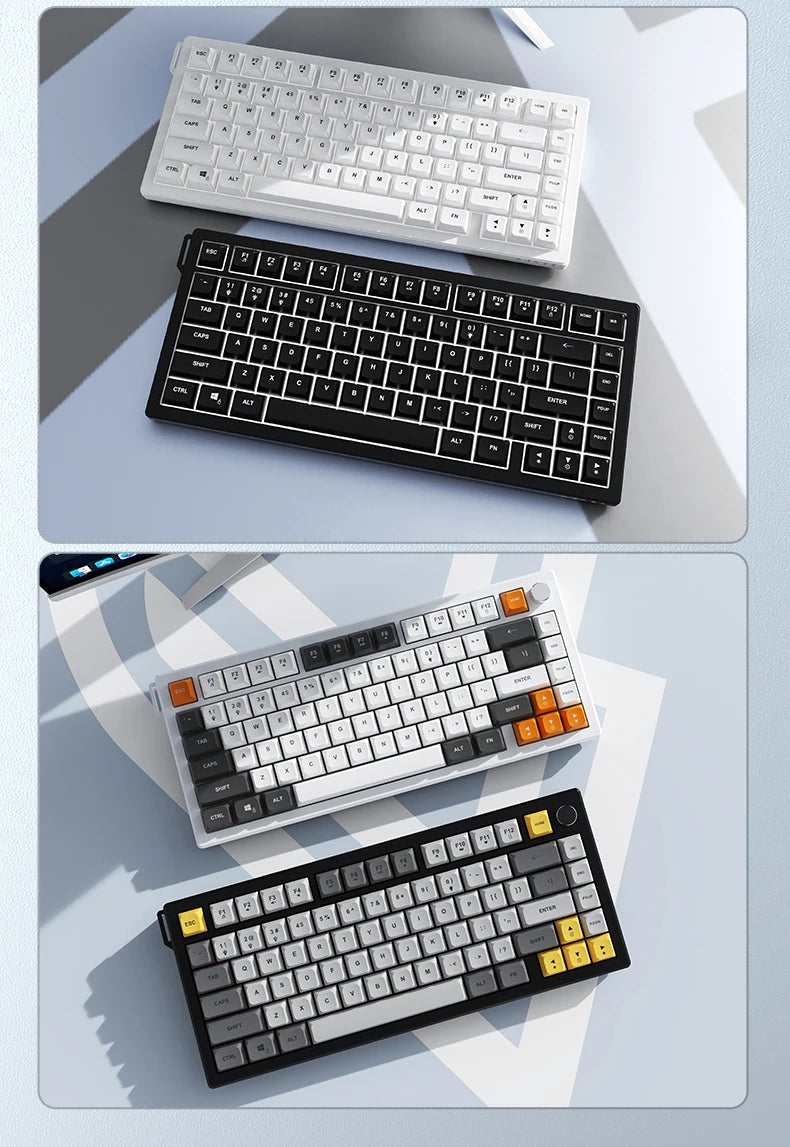 AJAZZ AF82 Low-Proflie Electrostatic Keyboard  4000mAh Trl-Mode 75% Type-C Display Screen  Keyboard Office Gaming E-sport